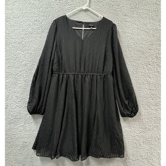 Torrid Dress Womens 0 /L /12 Black Long Sleeve Elastic Waist Lined A Line - Picture 1 of 12